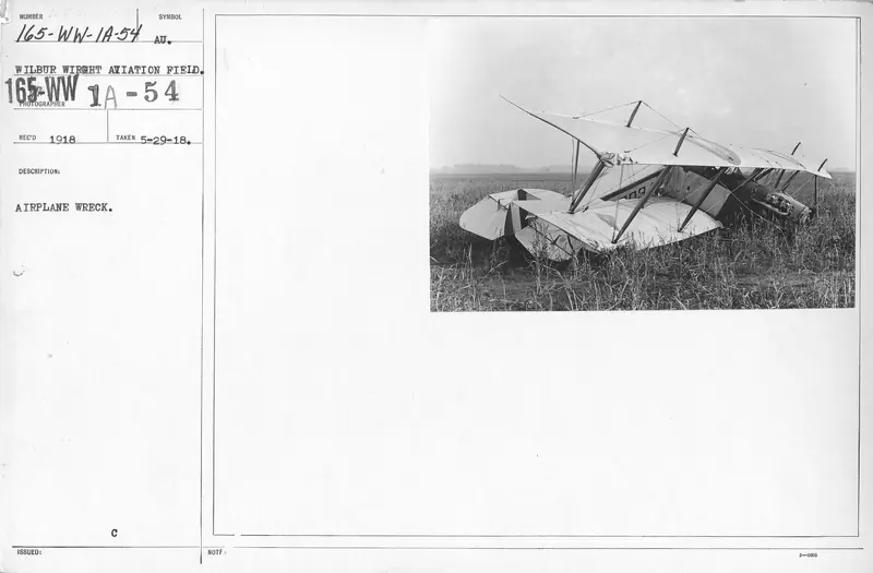 Airplanes - Accidents - Airplane Wreck. Wilbur Wright Aviation Field, Dayton, Ohio - NARA - 17337863