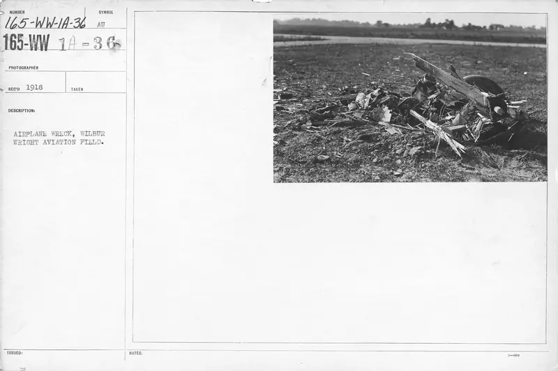 Airplanes - Accidents - Airplane wreck, Wilbur Wright Aviation Field - NARA - 17337826
